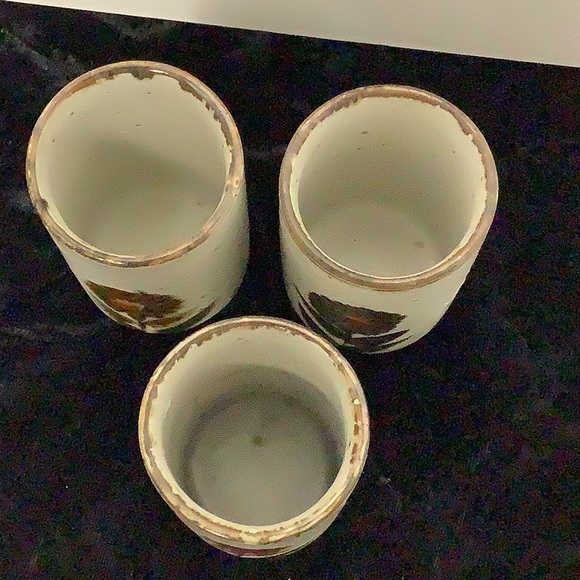 Vintage Otagiri Brown Green floral set of 3 tea or juice stoneware cups - Picture 3 of 4